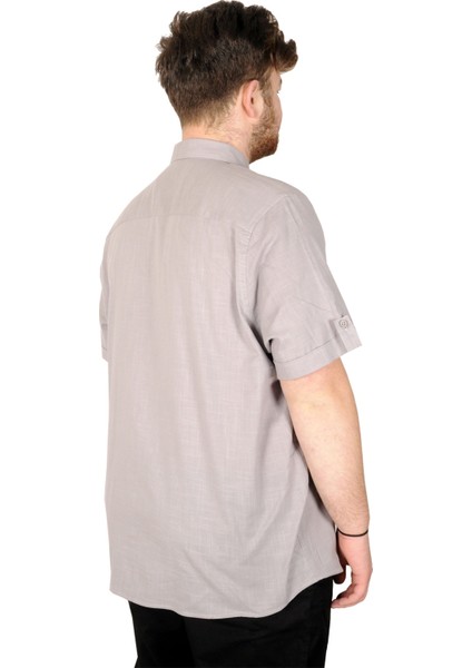 Büyük Beden Erkek Keten Likralı Cepli Gömlek 20389 Günlük Stil Kısa Kol Desenli fiyatları