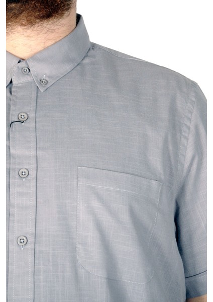 Büyük Beden Erkek Keten Likralı Cepli Gömlek 20389 Günlük Stil Kısa Kol Desenli modelleri