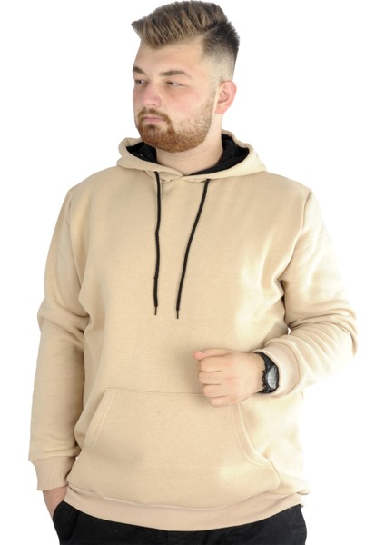 Erkek Sweatshirt Kapşonlu Pocket Basic 20562 Bej