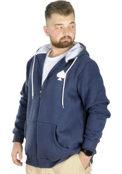 Erkek Sweat Kapşonlu Fermuarlı 22539 Indigo