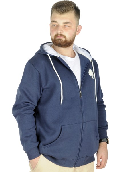 Erkek Sweat Kapşonlu Fermuarlı 22539 Indigo