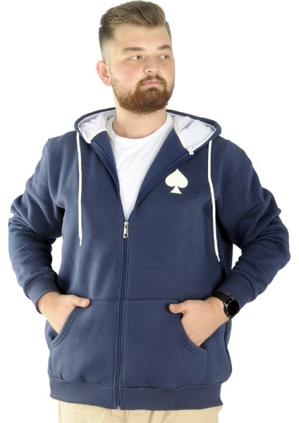 Erkek Sweat Kapşonlu Fermuarlı 22539 Indigo