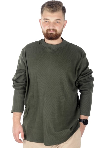 Büyük Beden Uzun Kol Yarım Balıkçı Kazak 22558 Haki