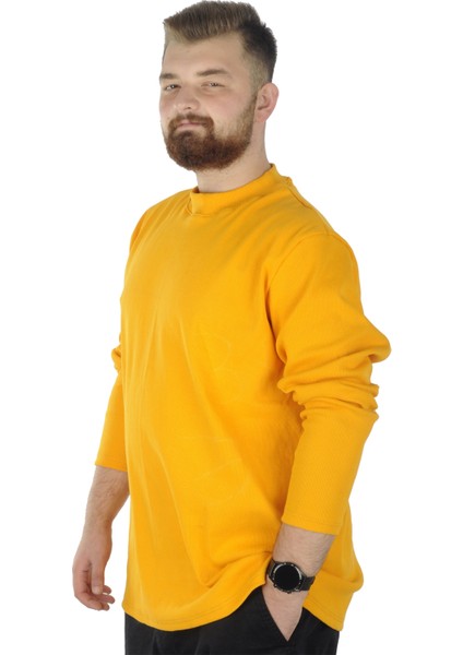 Büyük Beden Uzun Kol Yarım Balıkçı Kazak 22558 Hardal fiyatları