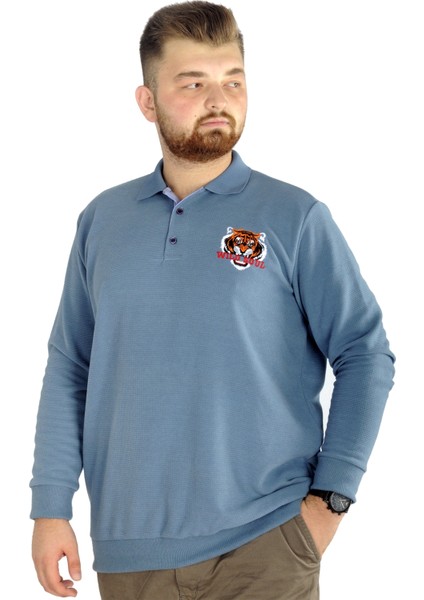 Erkek Uzun Kol Polo Wild Soul Waffle 22449 Mavi