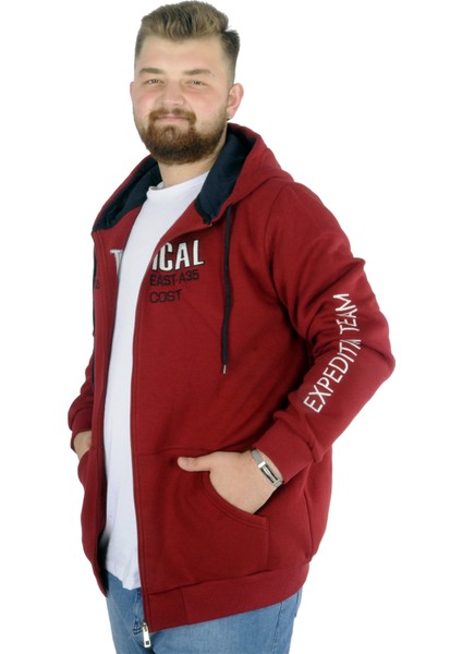 Erkek Sweat Kapşonlu Fermuarlı Nautical 22523 Bordo