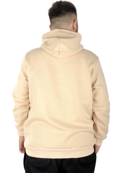Büyük Beden Erkek Sweatshirt Kapşonlu Kanguru Revival 22545 Bej fırsatları