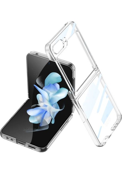 Samsung Galaxy Z Flip 5 ile Uyumlu Metal Görünümlü Kamera Lens Korumalı Telefon Kılıfı Kapak