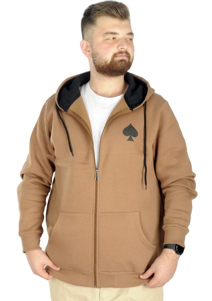 Erkek Sweat Kapşonlu Fermuarlı 22539 Sütlü Kahve