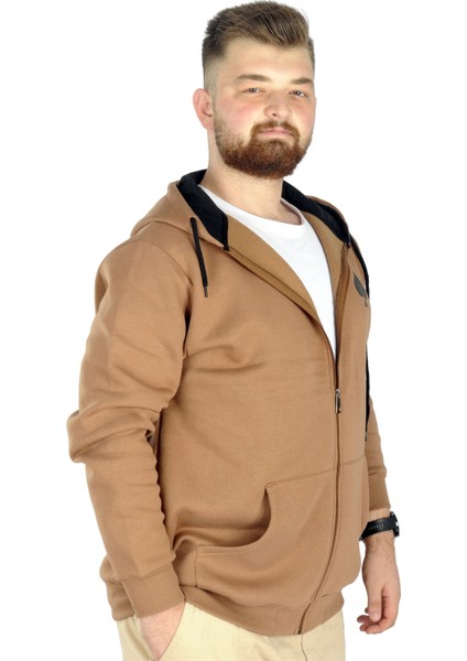 Erkek Sweat Kapşonlu Fermuarlı 22539 Sütlü Kahve