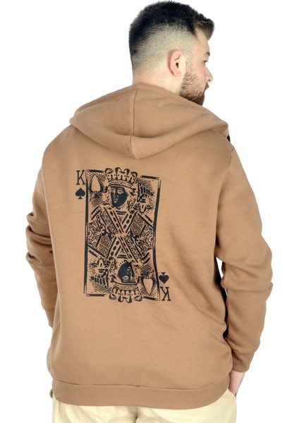 Erkek Sweat Kapşonlu Fermuarlı 22539 Sütlü Kahve