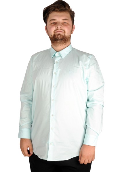 Büyük Beden Erkek Klasik Gömlek Likralı 20351 Mint