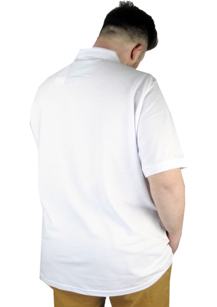 Battal Beden Erkek Tshirt Polo Yaka Nakışlı Klasik Pike 20553 Beyaz fırsatları