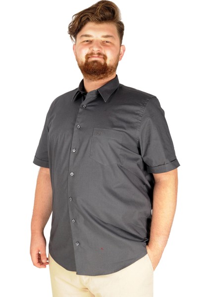 Büyük Beden Erkek Klasik Gömlek Likralı 20352 Füme