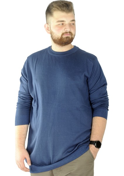 Büyük Beden Kazak Bisiklet Yaka 22207 Indigo