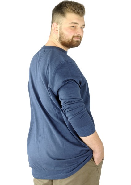 Büyük Beden Kazak Bisiklet Yaka 22207 Indigo modelleri