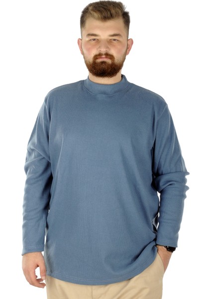 Büyük Beden Uzun Kol Yarım Balıkçı Kazak 22558 Mavi