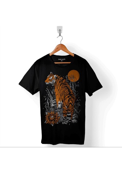 Kaplan Ay Dolunay Moon Tiger Baskılı Tişört T-Shirt