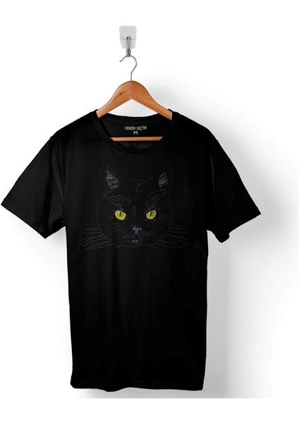 Kara Kedi Silüet Tasarım Göz Black Cat Eye 3 Baskılı Tişört T-Shirt