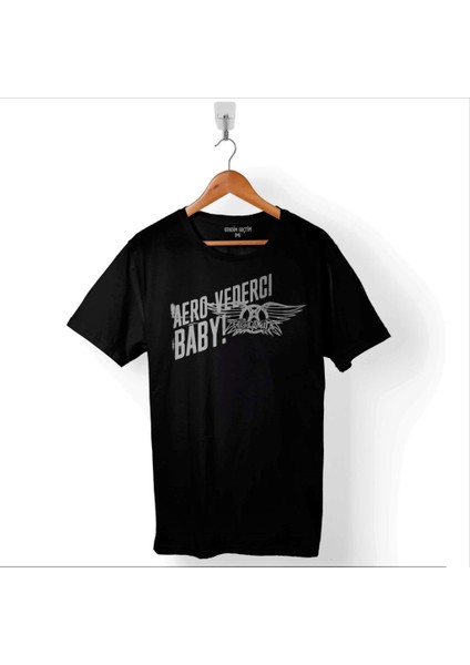 Aerosmith Steven Tyler Black On Black Wings Baskılı Tişört T-Shirt