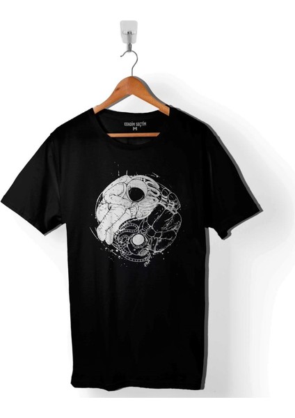 Uçan Çift Astronot Ying Yang Uzay Cosmos Baskılı Tişört T-Shirt