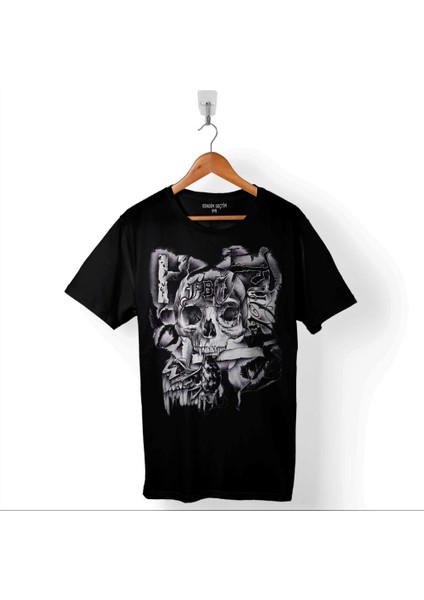 Skull Drawing Kuru Kafa Karayip Korsanları Baskılı Tişört T-Shirt