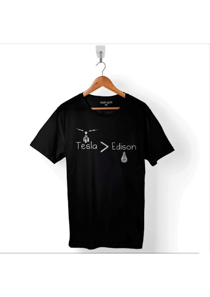 Nikola Tesla Büyüktür Edison Doğru Ac Dc Akım Baskılı Tişört T-Shirt