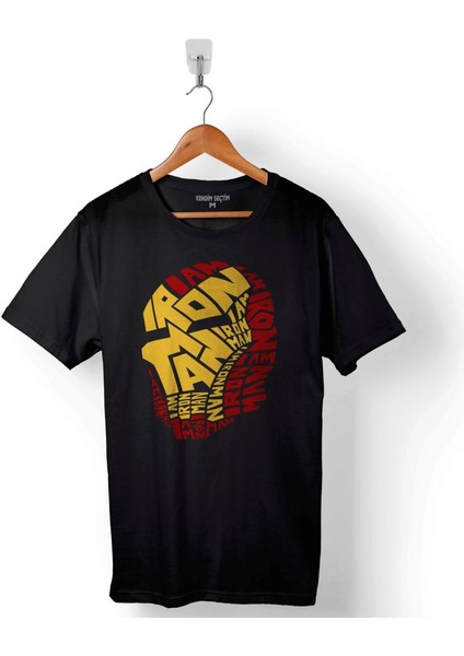 Iron Man Word Art Head Logo Demir Adam Baskılı Tişört T-Shirt