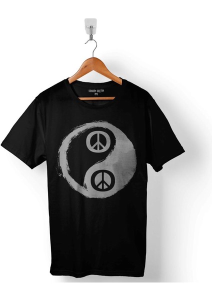 Yin Ying Yang Barış Simge Sembol Logosu Baskılı Tişört T-Shirt