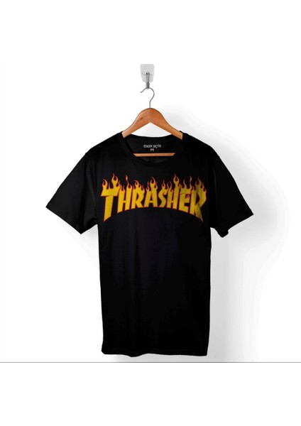 Trasher Logo Flame Blaze Skateboard Hip Hop Baskılı Tişört T-Shirt