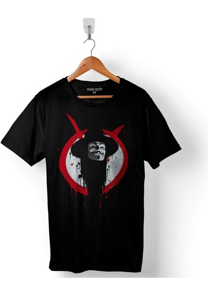 V For Vendetta Vandeta Silüet Logo 3 Baskılı Tişört T-Shirt