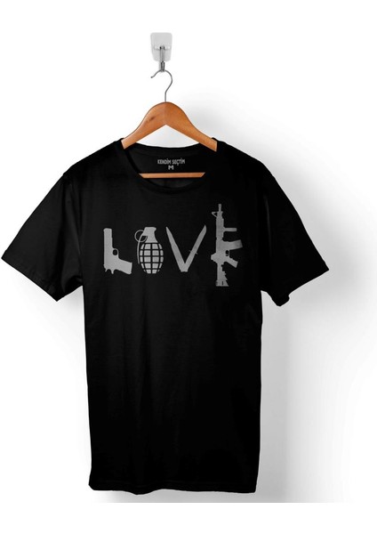 Love Tüfek El Bombası Keleş Baskılı Tişört T-Shirt