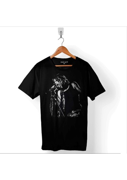 Aerosmith Steven Tyler Black On Black Wings Baskılı Tişört T-Shirt