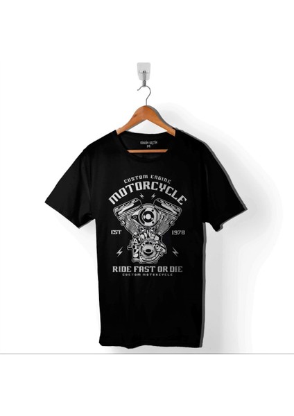 Custom Engine Motorcycle Ride Fast Or Dıe 1978 Baskılı Tişört T-Shirt