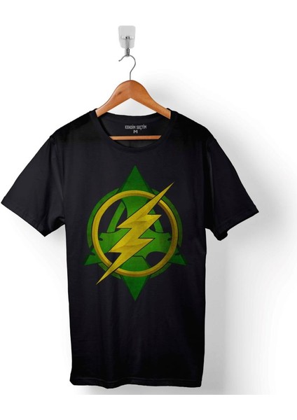 Arrow Vs ve Flash Logo Baskılı Tişört Unisex T-Shirt