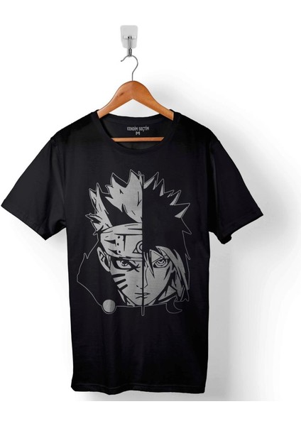 Naruto And Sasuke Uzumakı Uchiha Decal Baskılı Tişört Unisex T-Shirt