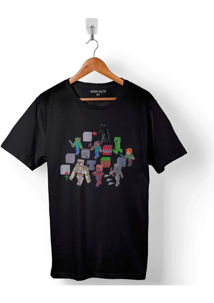 Minecraft Tüm Karakterleri Baskılı Tişört Unisex T-Shirt