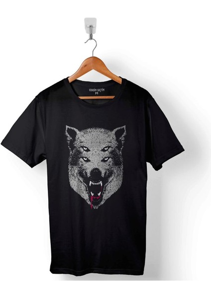 Kurt Kafa Göz Yanılması Wolf Head Baskılı Tişört Unisex T-Shirt