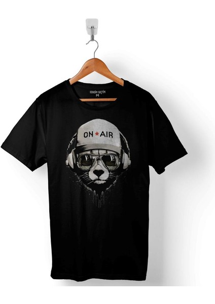 Bear On Air Music Kulaklık Müzik Dinleyen Ayı Baskılı Tişört Unisex T-Shirt