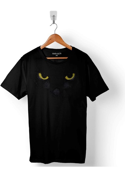 Kara Kedi Silüet Tasarım Göz Black Cat Eye 2 Baskılı Tişört Unisex T-Shirt