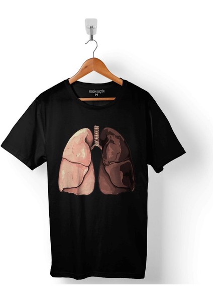 Sigara Zararları Sağlıklı Hastaliklı Ciğer Baskılı Tişört Unisex T-Shirt