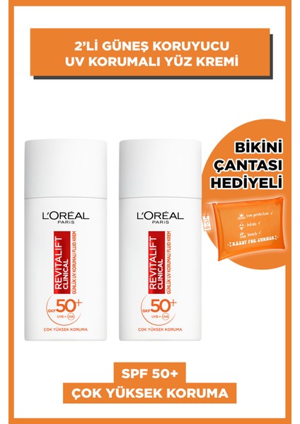 2'li Revitalift Clinical Spf 50+ Günlük Yüksek Uv Korumalı Yüz Güneş Kremi Seti - Bikini Bag Hediyeli