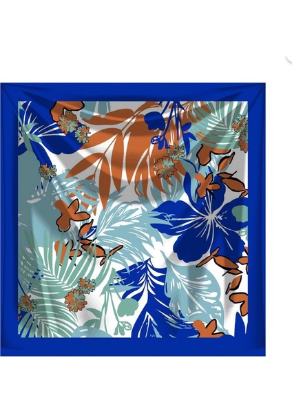 Lacivert Zemin Çiçek Desenli 55*55 cm Fular