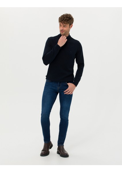 Erkek Lacivert Slim Fit Yarım Balıkçı Yaka Basic Triko Kazak 50276161-VR033