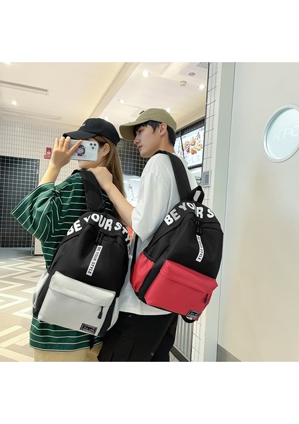 Okul Sezonu Rahat Sırt Kadın Kontrast Renk Orta Okul Öğrencilerinin Okul Moda Kişilik Mektup Sırt Kore Versiyonu Çantası (Yurt Dışından) indirimleri