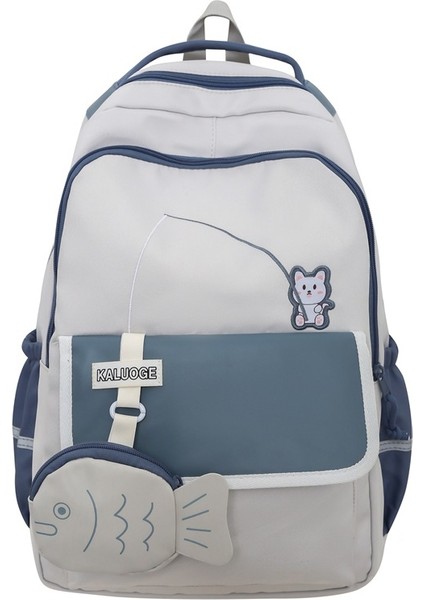 Lise Öğrencisi Okul Kadın Kampüs Renk Kontrast Dikişli Sırt Sevimli Büyük Kapasiteli Sırt Çantası (Yurt Dışından)