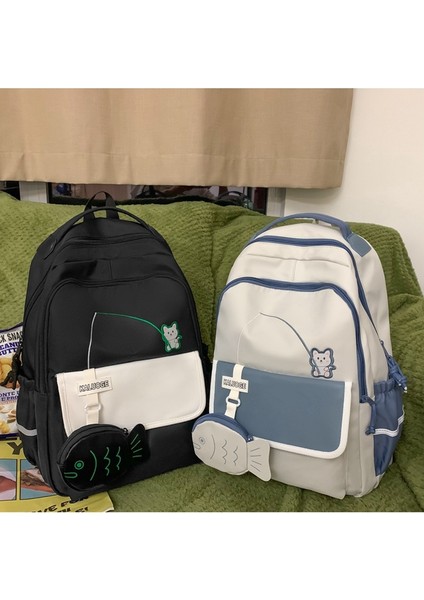 Lise Öğrencisi Okul Kadın Kampüs Renk Kontrast Dikişli Sırt Sevimli Büyük Kapasiteli Sırt Çantası (Yurt Dışından) fırsatları