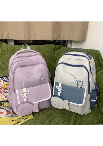 Lise Öğrencisi Okul Kadın Kampüs Renk Kontrast Dikişli Sırt Sevimli Büyük Kapasiteli Sırt Çantası (Yurt Dışından) indirimleri