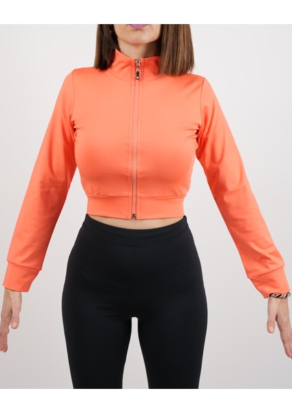 Sweatshirt Crop Uzun Kollu Önden Fermuarlı