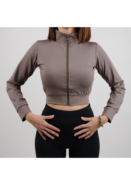 Sweatshirt Crop Uzun Kollu Önden Fermuarlı